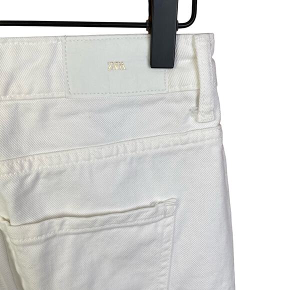 ZARA Womens Size 0 White Wide leg Jeans Mid-Rise Loose Fit Summer Raw Hem Denim - Picture 5 of 9